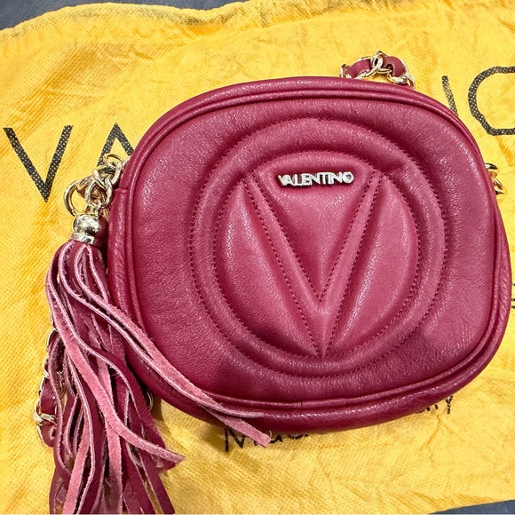 EUC: Valentino By Mario Valentino Nina Red Crossbody Bag with Gold Chain - Picture 7 of 10